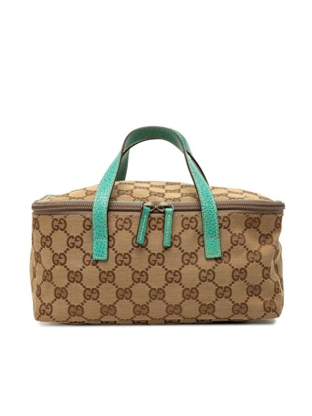 Gucci GG Canvas Vanity Makeup Pouch Beige Emerald Blue